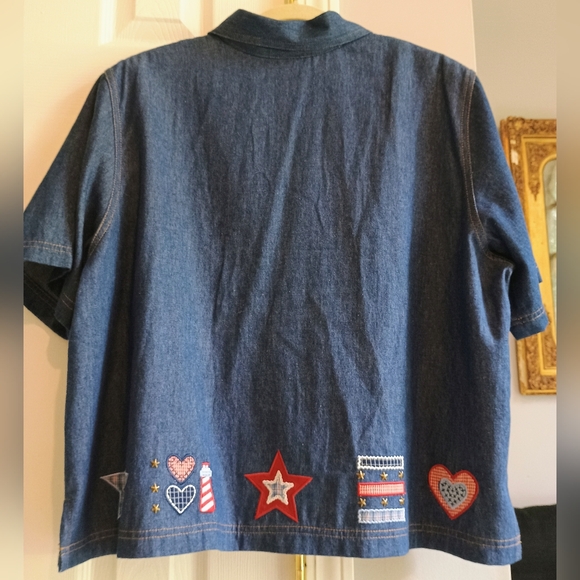 Vintage Koret City Blues Denim Shirt XL Patriotic Americana Appliqué Hearts... - Picture 2 of 16